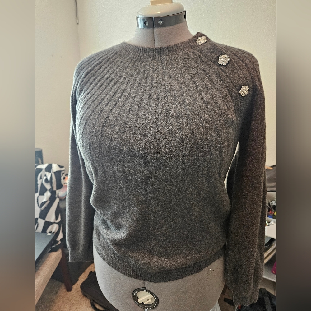 Loft Sweater with rhinestone brooches
